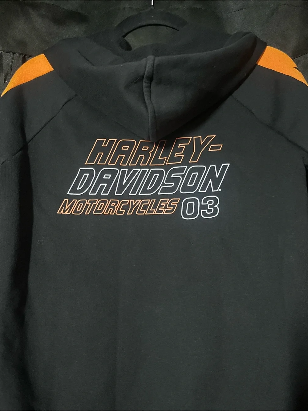 Harley-Davidson Black Zip Hoodie with Orange & White Accents
